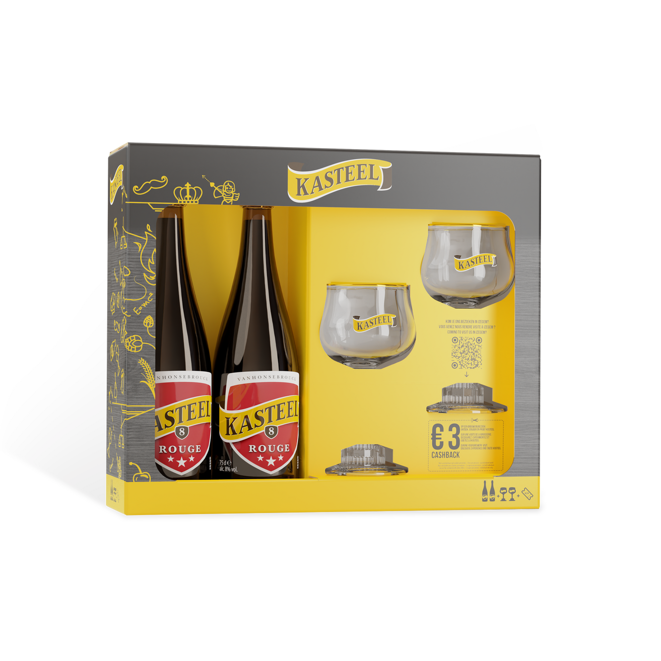 Kasteel Rouge Gift Pack 2 x 75cl & Glasses